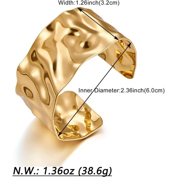 WOWORAMA Hammered Chunky Cuff Bracelets for Women Vintage Boho Wide Bangle - Picture 5 of 8